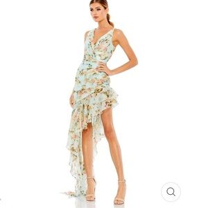 Mac Duggal FLORAL PRINT ASYMMETRICAL RUFFLE HEM DRESS size 8